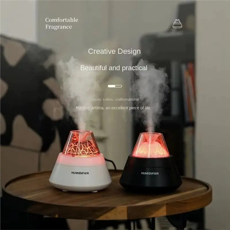 B06B-초음파 가습기 화산향 디퓨저 홈 플레임 아로마 LED 라이트 에센셜 오일 디퓨저 선물