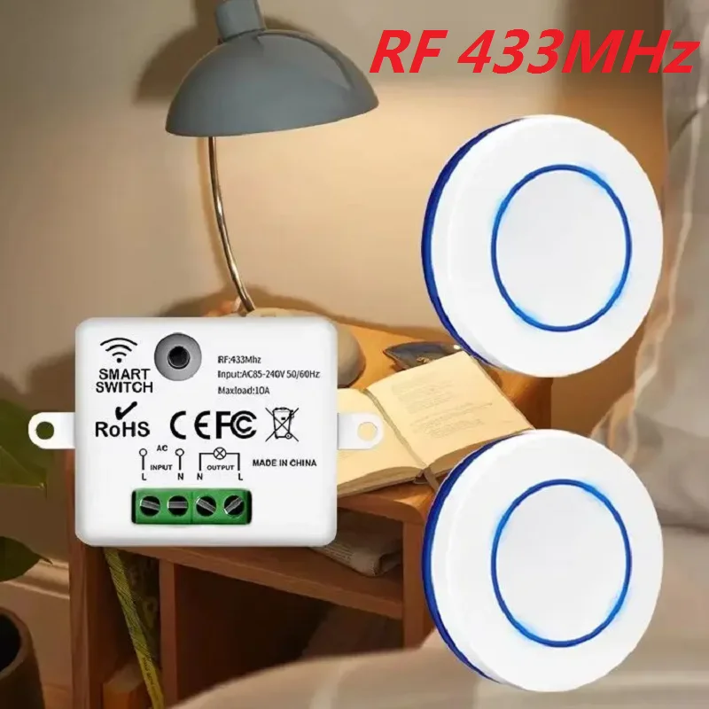 Wireless Light Switch 433MHz 10A Relay Breaker Remote Control 220V 110V Mini Round Button Wall Switch For Home LED Lamp