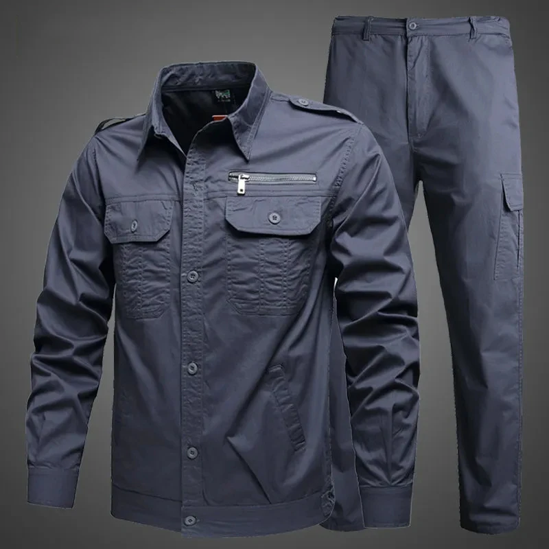 Spring Work Clothing Set Men Tactics Military Cotton Combat Cotton Shirts and Cargo Pants Army Green Causal Loose Suits Summer 2
