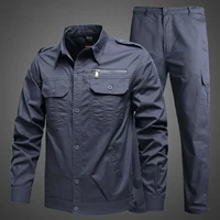 Spring Work Clothing Set Men Tactics Military Cotton Combat Cotton Shirts and Cargo Pants Army Green Causal Loose Suits Summer 2