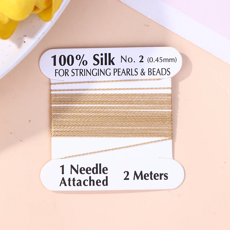 1Pcs 2# 0.45mm Handmade 100% Natural Silk Cord Rope With Beaded Silk Thread Needle End Silk For DIY Jewelry Making