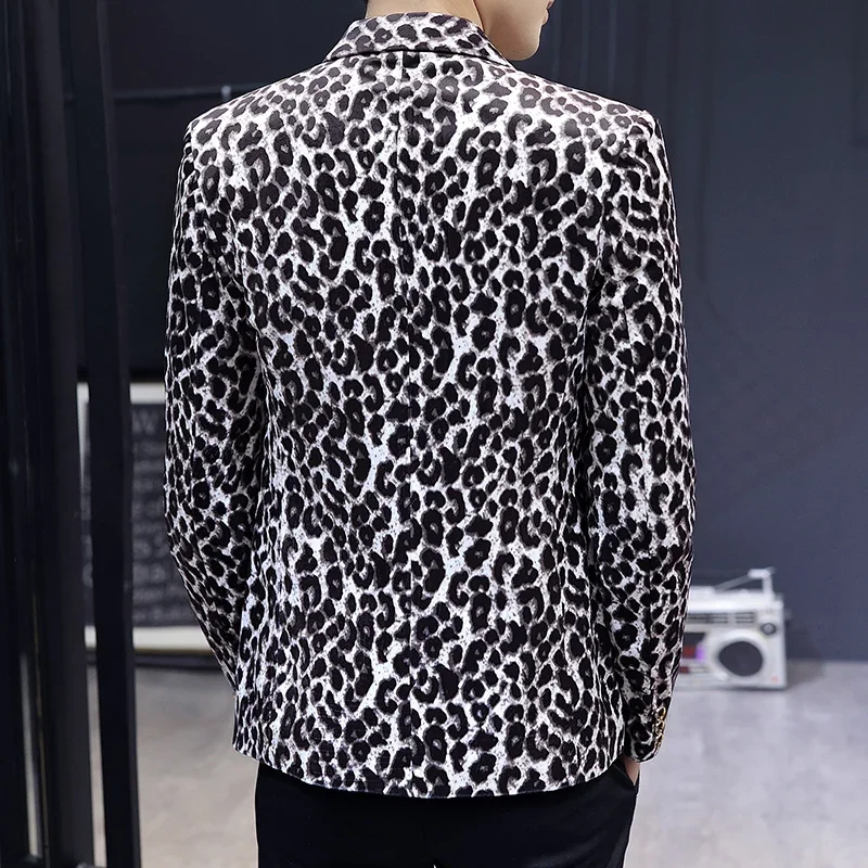 

High Quality Blazer Men's Leopard Print Elegant Fashion Party Shopping Premium Simple Business Casual Gentleman Slim Fit Jacket