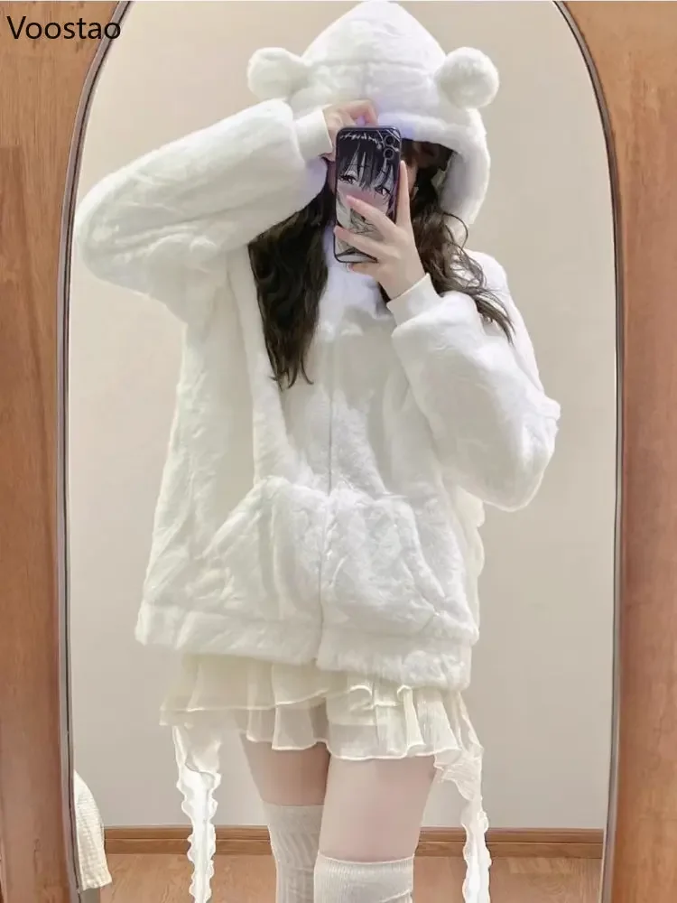 Jolis Sweats à Capuche Y2K En Polaire Pour Adolescentes Et Filles - Pull à Capuche Surdimensionné à Manches Longues - Vêtements Dégradés Tendance, Beige