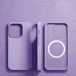 Magnetic Liquid Silicone Case with Wireless Charging Back Cover for iPhone 12 Pro Max (Light Purple)