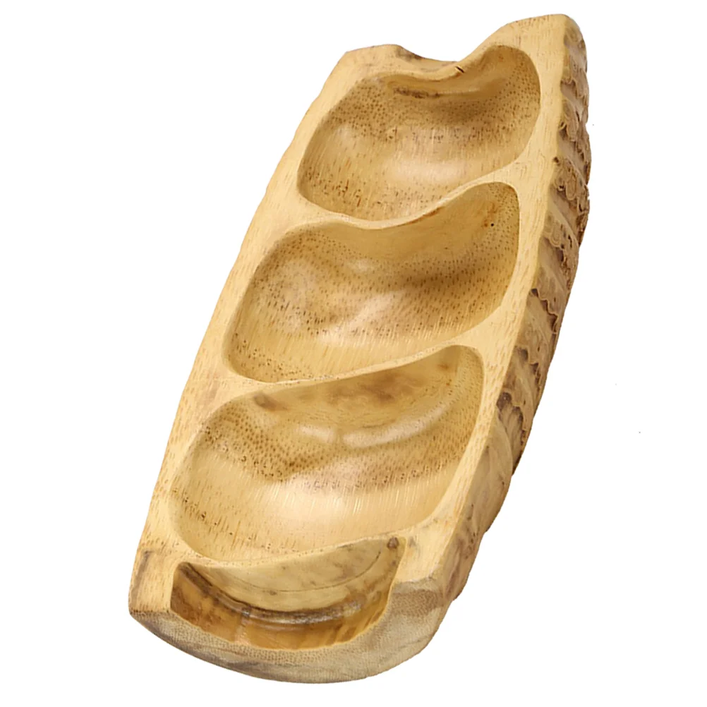 

Divided Serving Tray Bamboo Root Fruit Serving Dish Rustic Sweets Nuts Storage Container