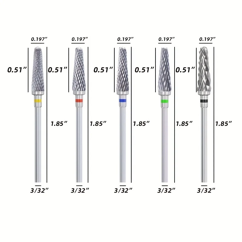 5개 네일 드릴 비트 3/32'' - 전문가용 마무리용 카바이드 비트, 젤 네일을 부드럽게 제거하고 광택을 낸다, 네일 아트 페디큐어용