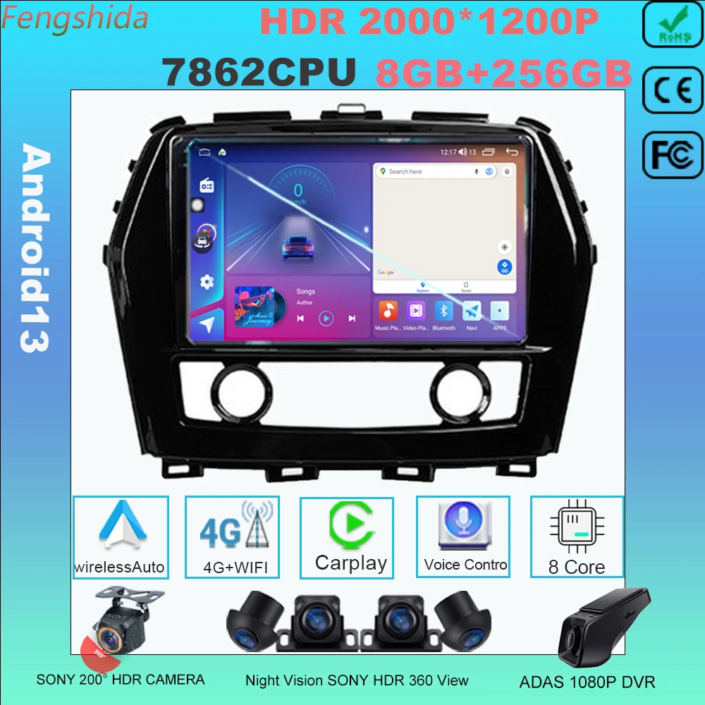 

Carplay Android 13 FOR Nissan Maxima A36 2015 - 2020 Autoradio Stereo Multimedia Head Unit Car Player 78662CPU GPS Navigation