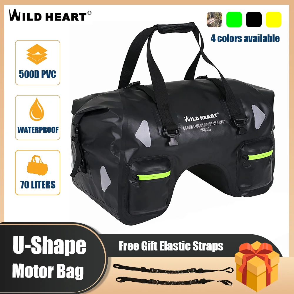 WILD HEART Bolsa Trasera Moto Impermeable en Forma de U de 50L Bolsa de  Viaje para