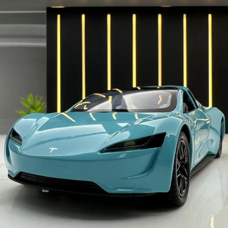 

Simulation 1:24 Scale Convertible Tesla Roadster Alloy Car Model Diecasts Toys Vehicles Collective Sound Light Voiture Miniature