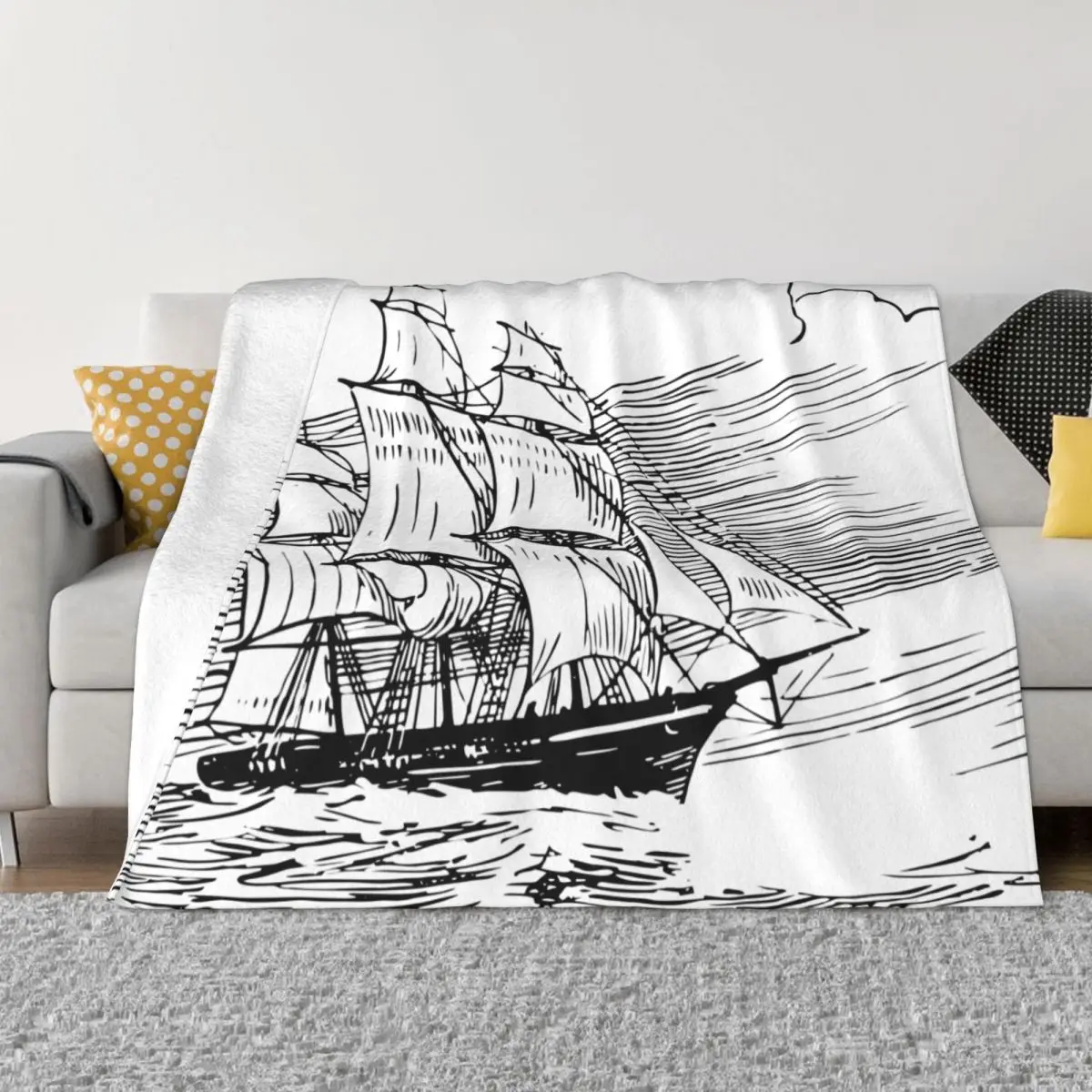 

Mythical Fantasy Blanket Flannel Ship Sailboat Cozy Soft FLeece Bedspread