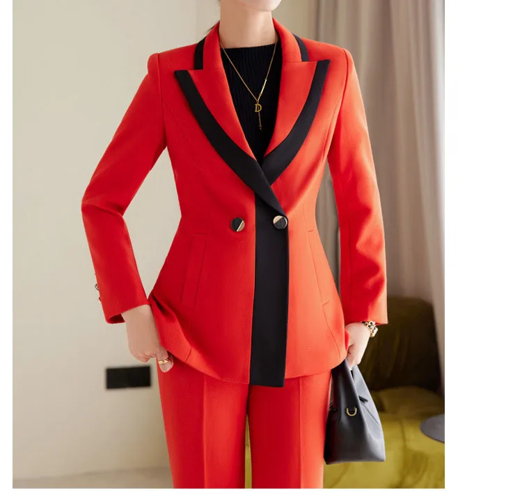 Tesco Women Suit Sets  Business Blazer Pants For Office Lady Female Autumn Sets 2 Piece Patchwork Chic Uniform Jacket Coat