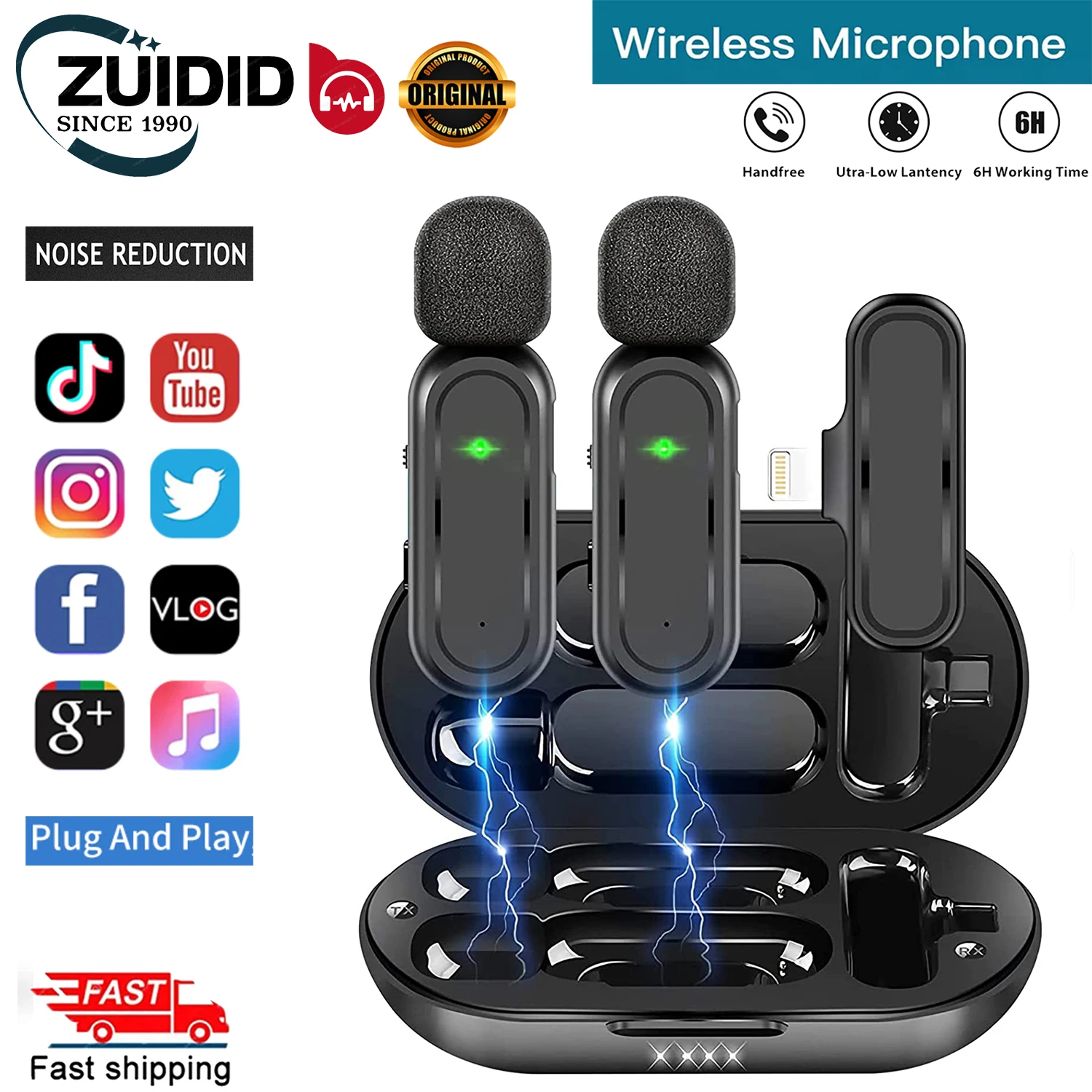 ZUIDIDWirelessLavalierMicrophonewithChargingBoxLapelNoiseReductionMicforiPhone