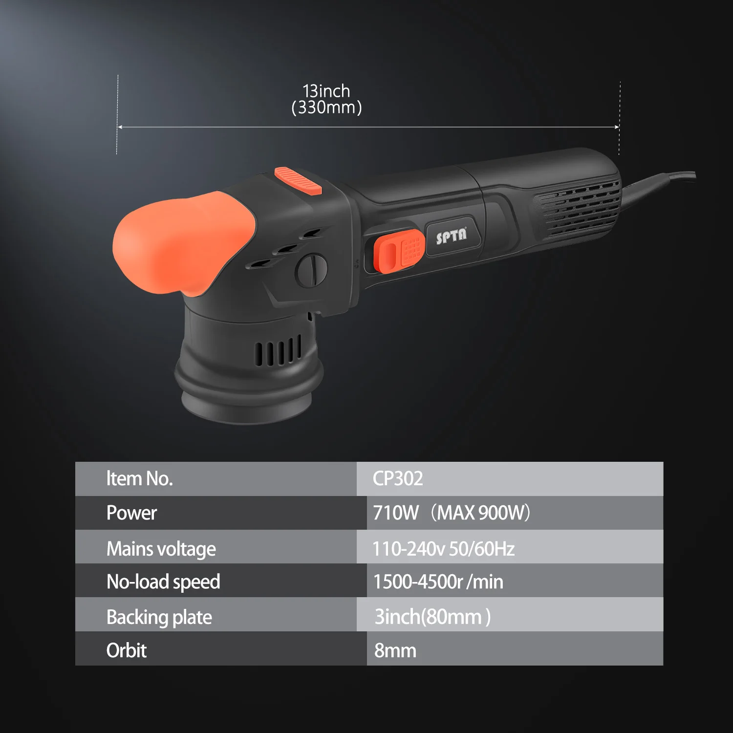 SPTA CP302 3" Forced Dual Action Polisher 6 Speed Adjustable Polishing Tool 8MM Orbit ing Machine For Car Detailing