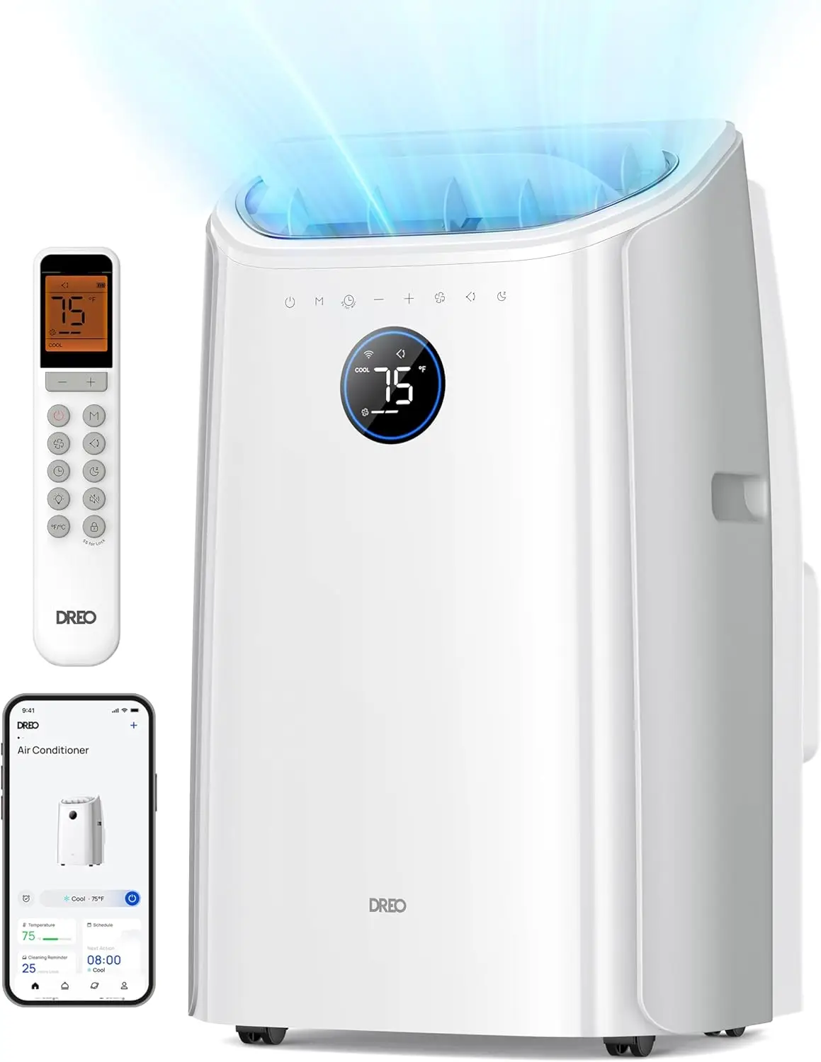 

Портативные кондиционеры Dreo, блок переменного тока 12000 BTU для спальни с дренажным охлаждением, 46dB тихий, приложение/голос/пульт, 24 часа