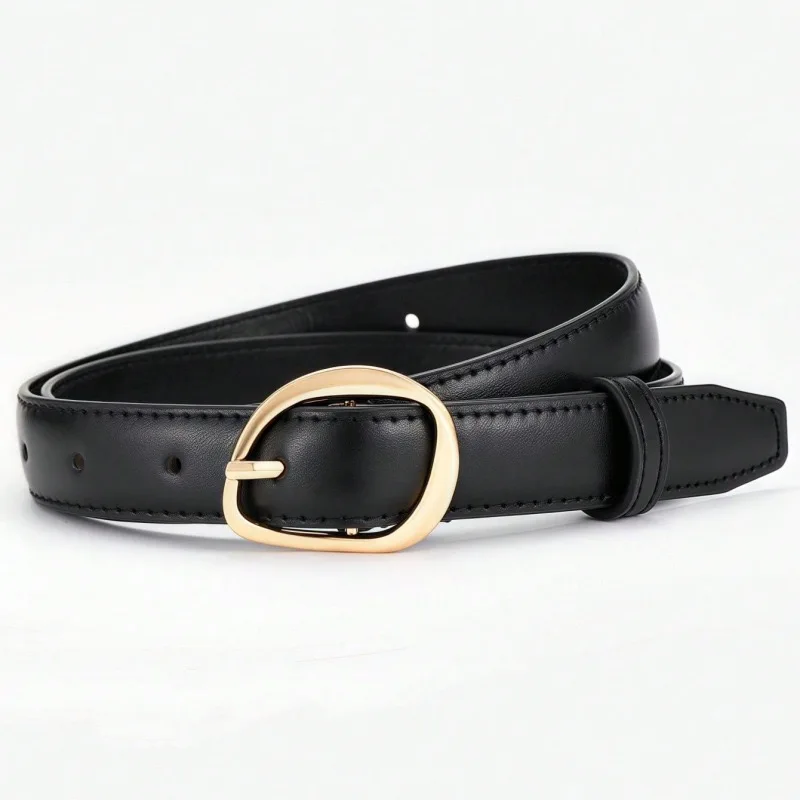 Women's Luxury PU Leather Belt with Gold Pin Buckle - Fashionable Waistband in Black or Brown