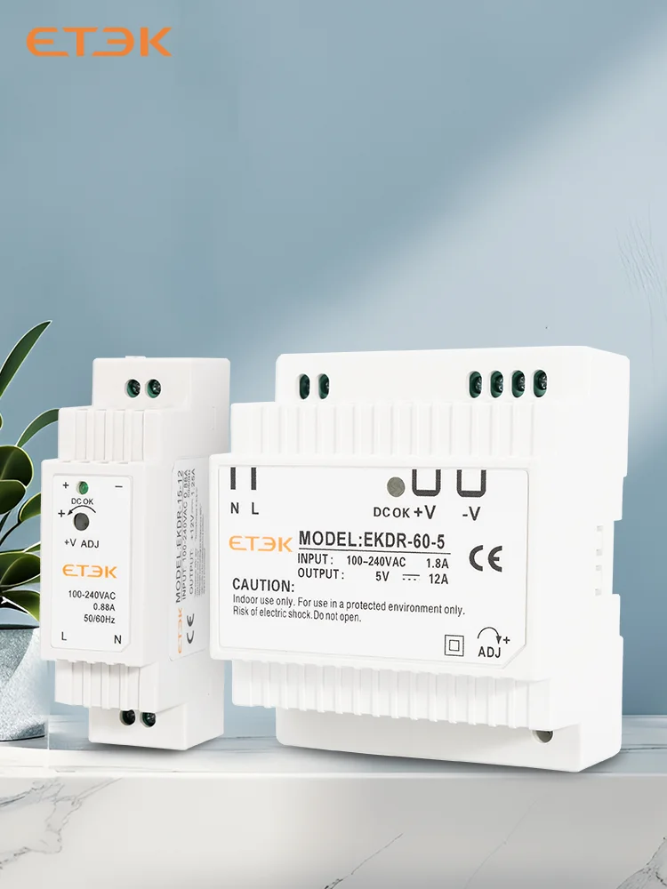 ETEK DR-15/60 Series 5V 12V 24V Output Voltage 15W 60W Din Rail Type Small Volume Switching Power Supply Transformer EKDR