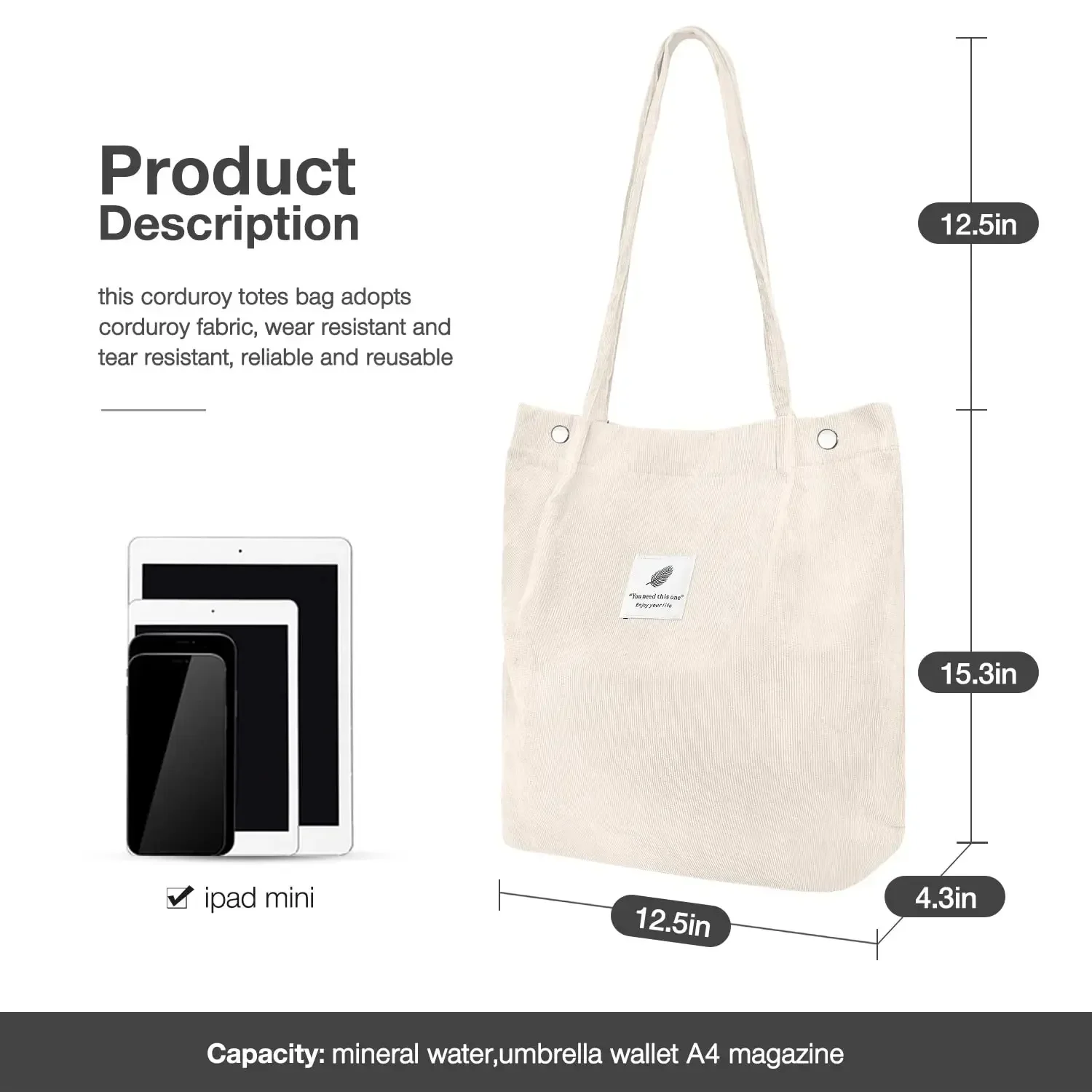 AMXNX Borsa Tote In Velluto A Coste Donna – Piccola Tracolla 34x28,5x10 Cm, Leggera 0,2kg, Con Tasca Interna E Chiusura Magnetica