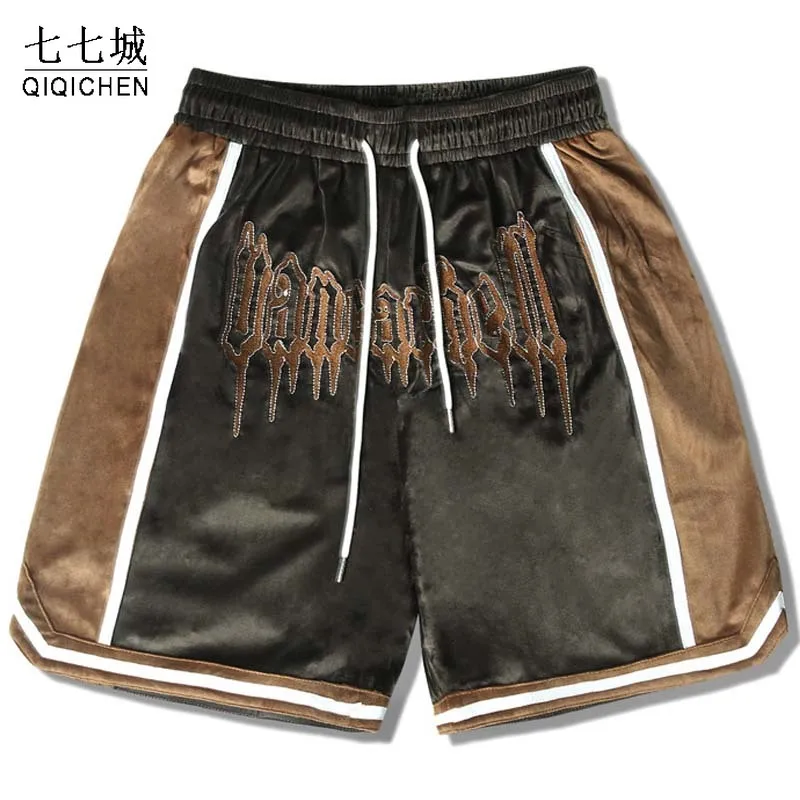 Pantaloncini Hip Hop da uomo pantaloncini High Street ricamati in velluto  dorato lettera pantaloni larghi estivi Casual pantaloni larghi larghi  dritti|Casual Shorts| - AliExpress