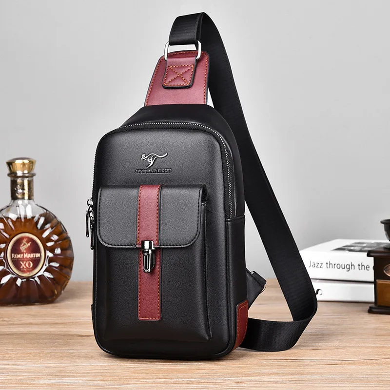 Brand Men's Leather Chest Bag Shoulder Bag Multi-function Cross body Waterproof Travel Messenger Pack Handbag For Male Female