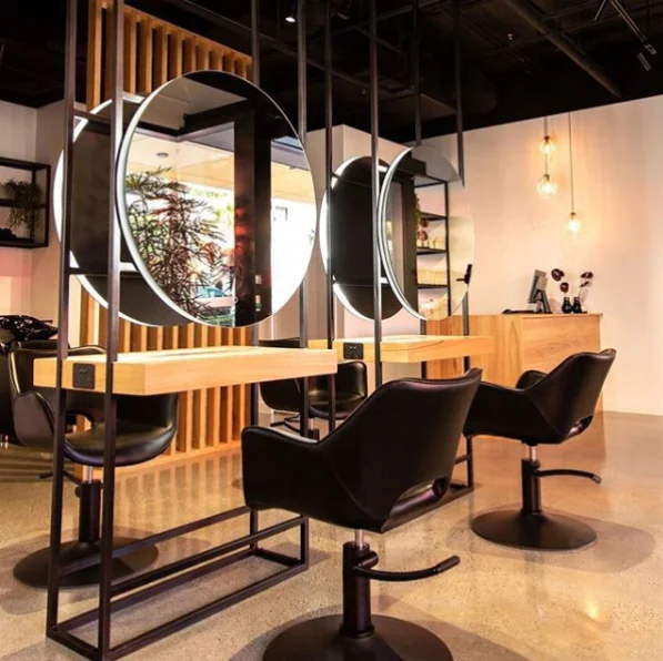 Hair salon furniture double sided mirror station barber shop mirror lights