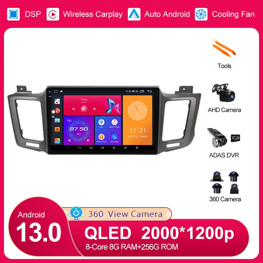 

Android 13 For Toyota RAV4 2012 – 2018 Car Dash Camer Led Interior Light Video No 2 Din DVD
