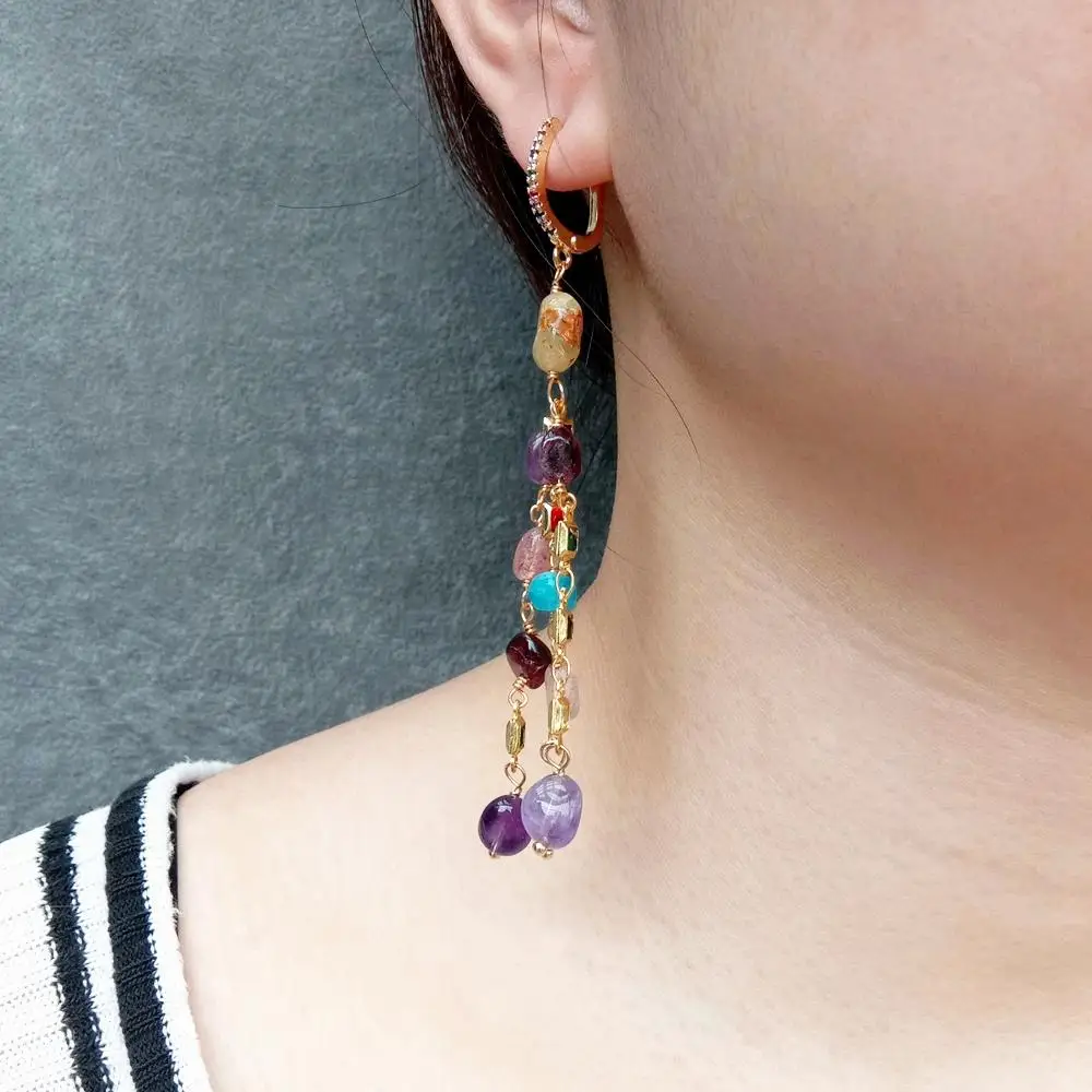 Silver earrings Silver dangle earrings YYGEM Multi Color 6x8mm Different Gemstone Dangle Earrings Cz Pave Lever Back Girlfriend Women Gifts