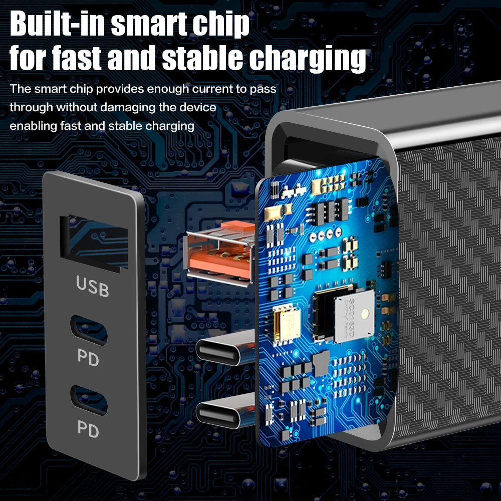 65W Fast Charger USB C PD Quick Charging QC3.0 Type C Phone Charger Adapter for iPhone Samsung Xiaomi Mobile Phone Wall Chargers