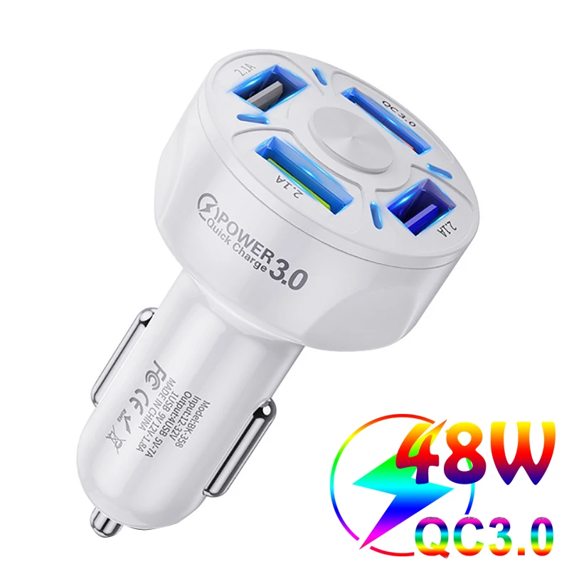 dual usb c car charger QC3.0 4USB Car Charger 48W7A Current FastCharging Widely Compatible MobilePhones Tablets USB Devices  LED Light Display Charging samsung usb c car charger Car Chargers