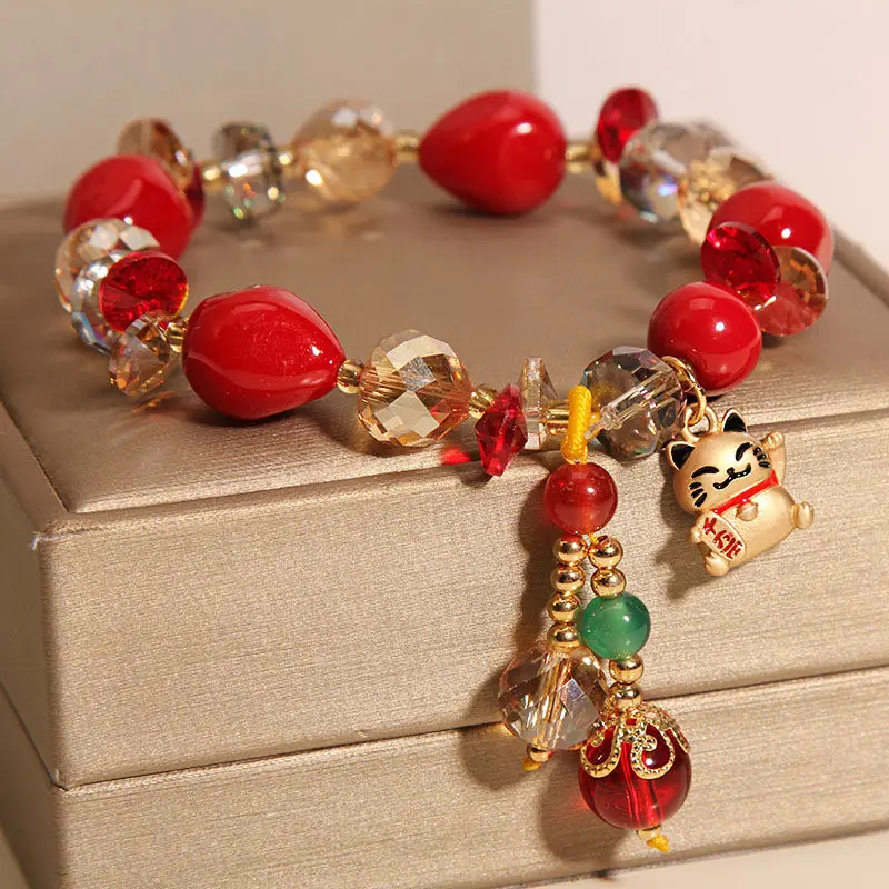Luckcat Bracelet Female Ins Niche Design This Life Year Red