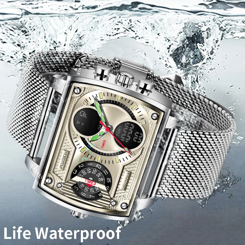 Top Brand FOXBOX Men Watches Square Quartz Watch Watch For Men Waterproof Mesh Belt Strap Sport Clock Male Relogio Masculino