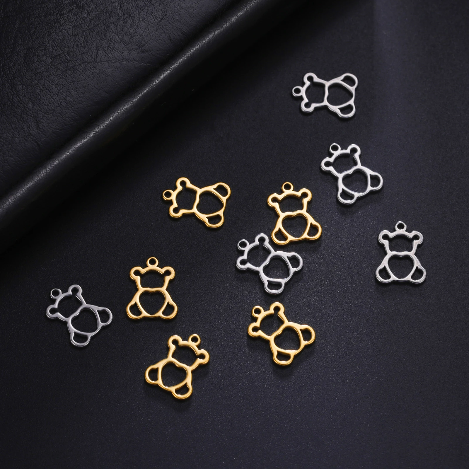 Stainless Steel Charms for Jewelry Making Bear Leaves Stars Pendant Mini Charm Bracelet DIY Accessories 5pcs/lot