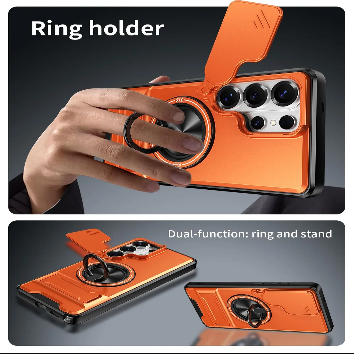 Armor Shockproof Phone Case with Sliding Camera Cover and Built-in Kickstand