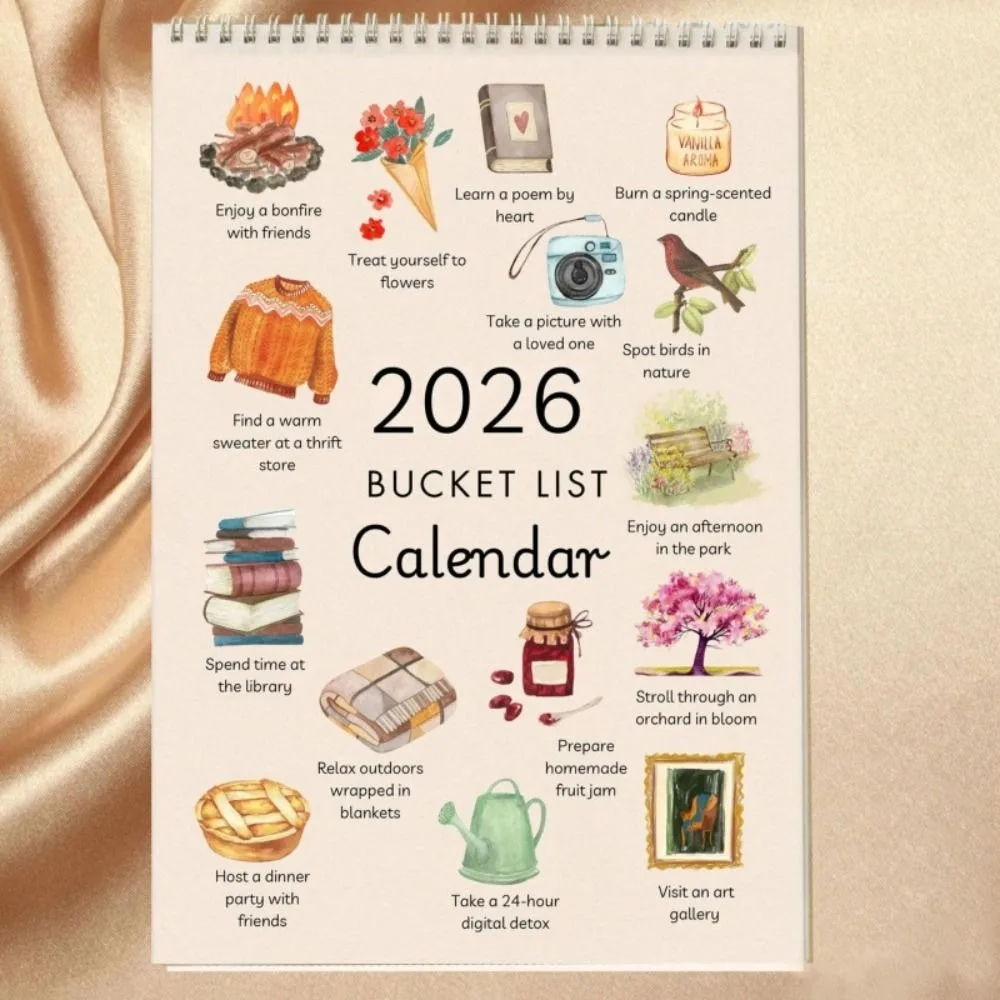 Simple Style Bucket List Calendar Notes Planning Colorful 2026 Wall Calendar Cartoon Pattern Wish list Desktop Calendar Gifts