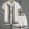 Men's Two-Piece Geometric Printed Button Down Shirt and Shorts Hawaiian Style Suit 1