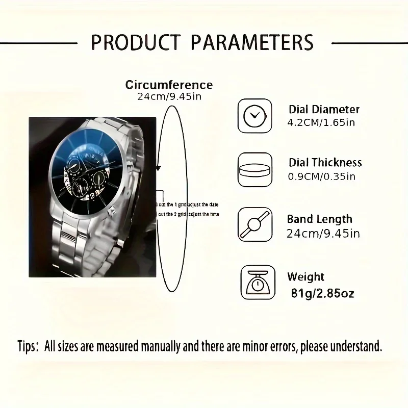 Geneva Quartz Men's Watch Set with Anti Shock Simulated Circular Display Screen, Cool and Handsome Style,