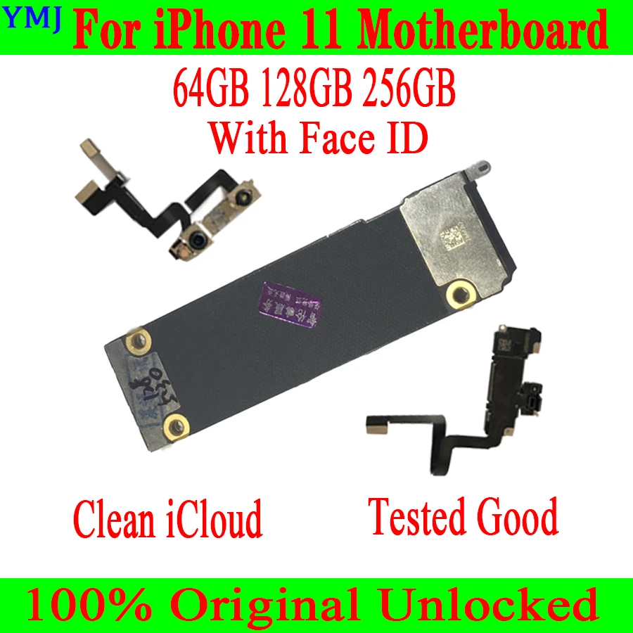 Original Unlocked With/No Face ID For IPhone 11 Motherboard 64GB 128GB 256GB Free Icloud Logic