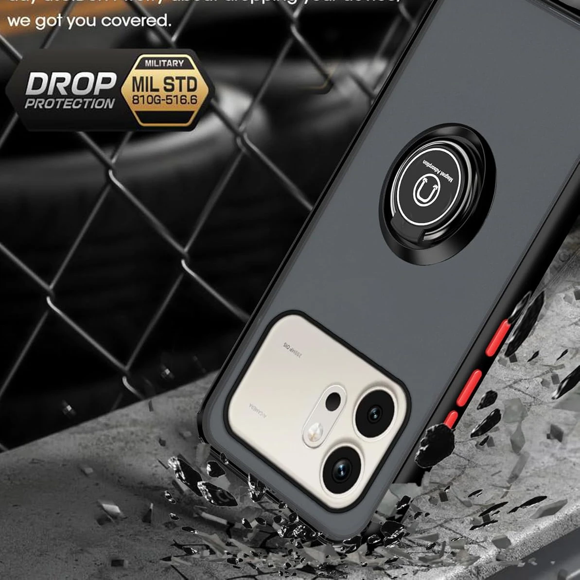 Armor Matte Shockproof Case with Ring Magnetic Stand Holder and Back Shell Cover