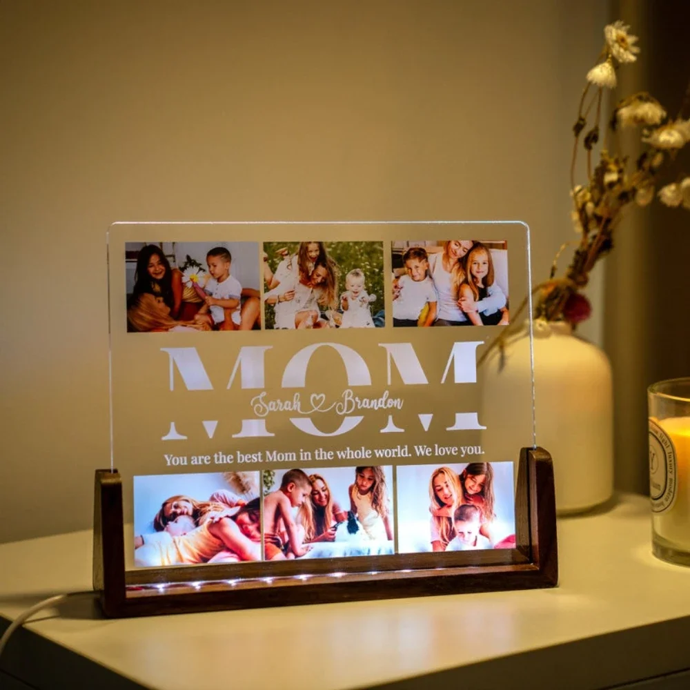 Personalized Custom Photo Text 3D Acrylic Lamp Customized Bedroom NightLight for MOM DAD LOVE Family Friend Birthday Day Gift