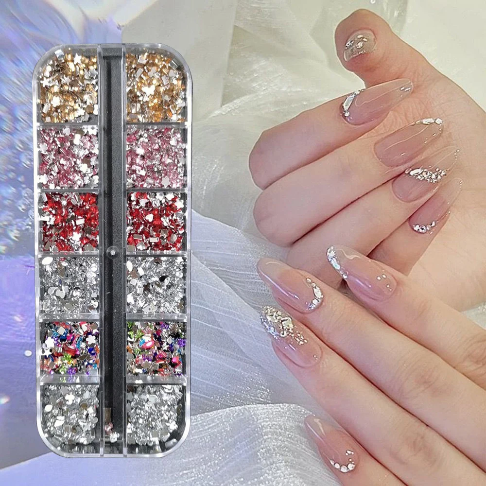12-Grid 3D Crystal Nail Art Rhinestones & Glitter Set