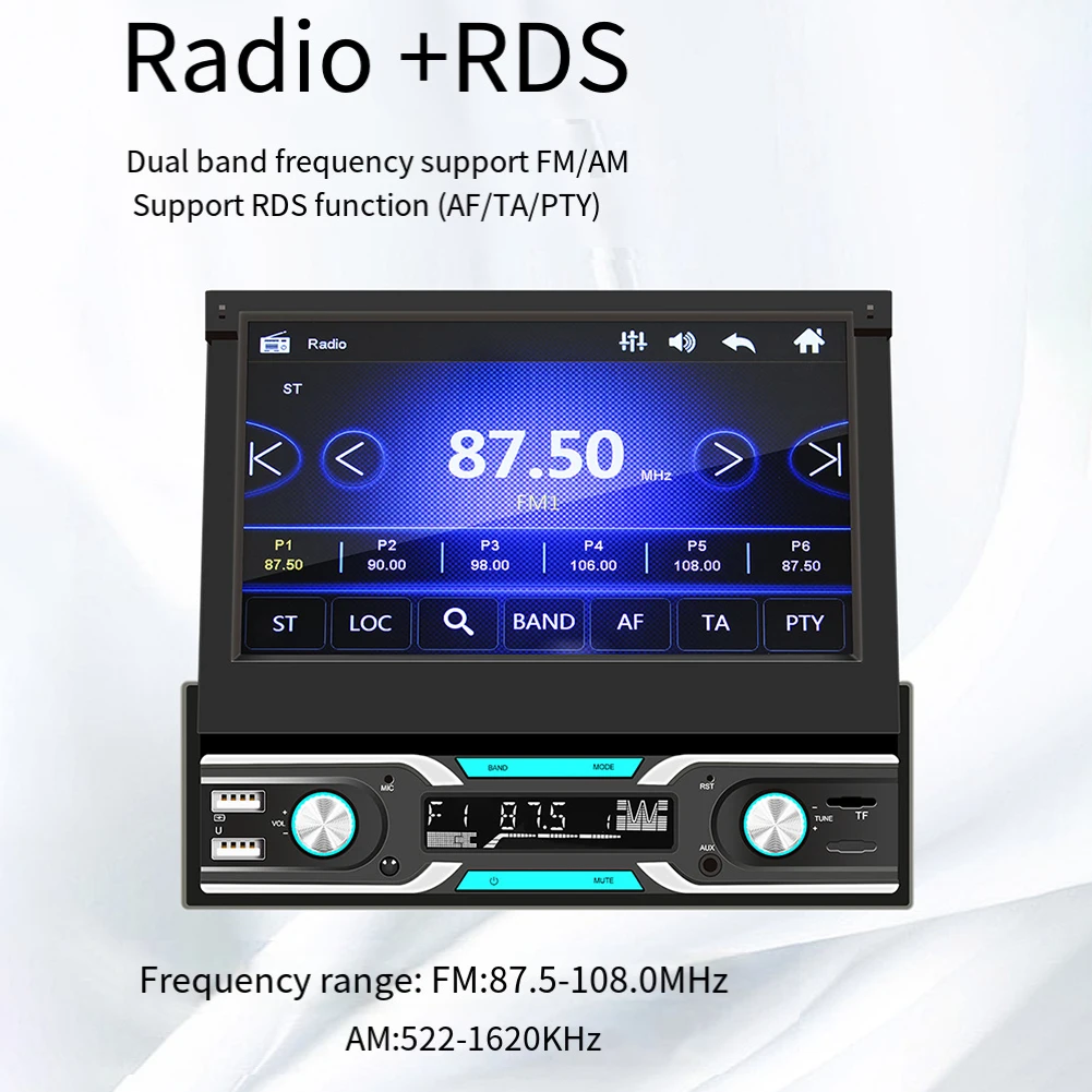 7 Inch Car MP5 AM/FM Radio Retractable Touch Screen MP5 Player B-luetooth Wireless C-arplay A-ndroid Auto Electric Accessary