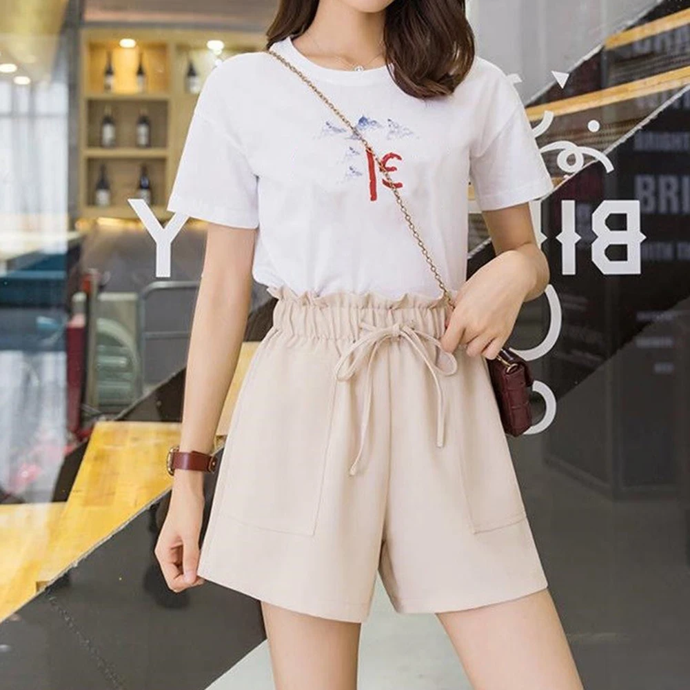 Workwear Women Pants Casual High-waisted Korean-style S-5XL Shorts Slim Solid Color Spring Summer Trendy Wide-leg