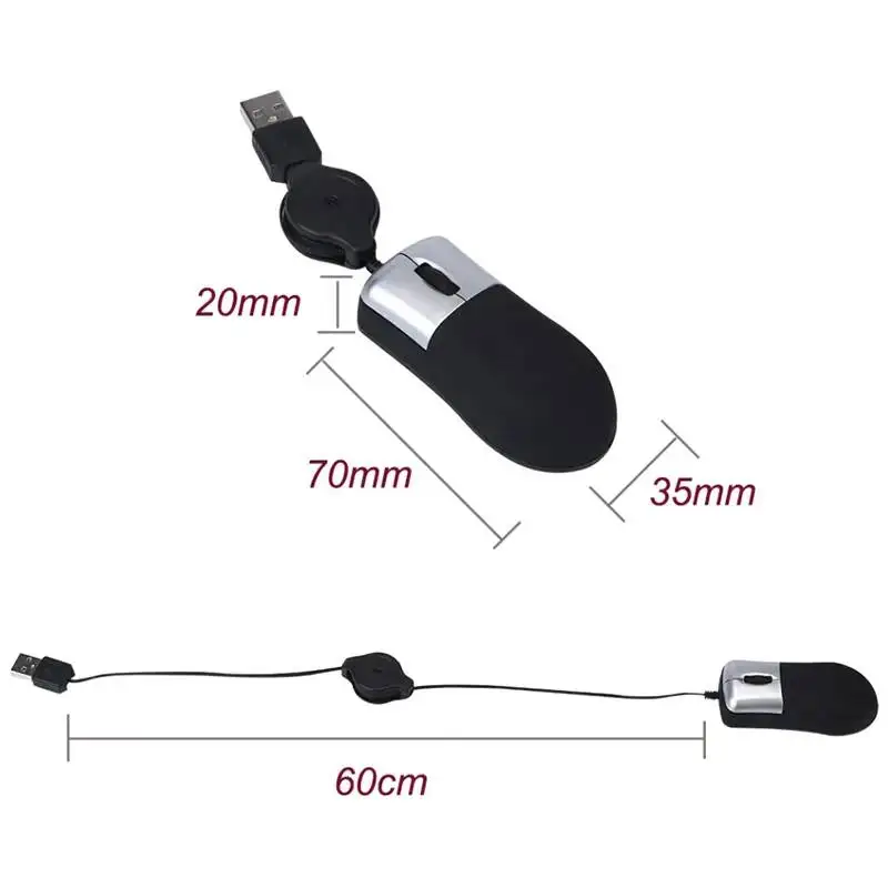 미니 포켓 개폐식 USB 유선 마우스 광학 인체공학적 컴퓨터 게임용 마우스(스크롤 기능 포함) 노트북 PC용 사무실 여행용 마우스