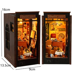 Deluxe DIY Book Nook Kit with LED Lights - Miniature Wooden Bookshelf and 3D Puzzle Bookend (TL5)