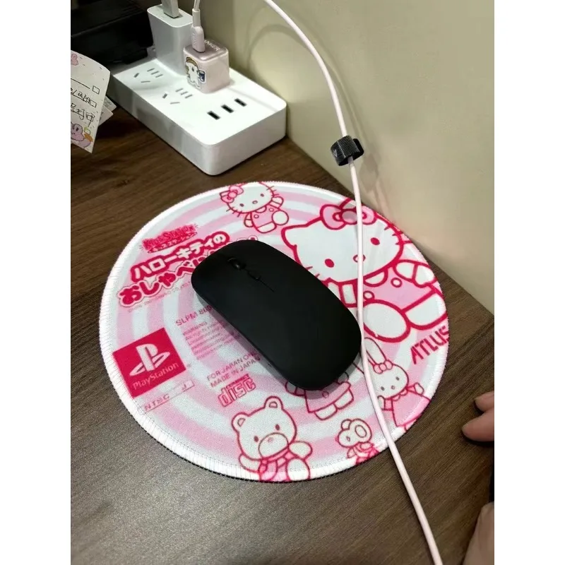 산리오 헬로 키티 라운드 귀여운 마우스 패드, 세탁 가능한 가장자리 미끄럼 방지, 휴일 선물, 사무용품