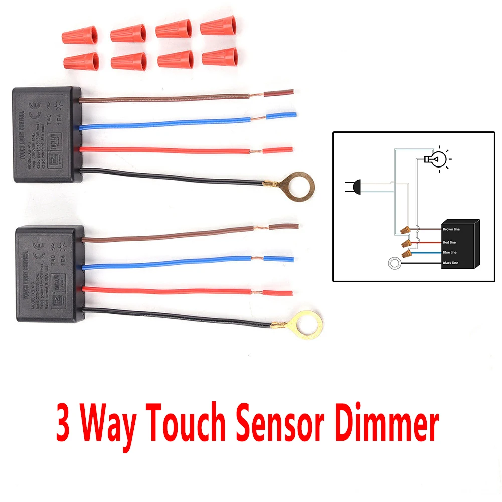 2Pcs 3 Way LED Desk Lamp Touch Dimmer Switch Light Control Kit with 8Pcs Wiring Caps Module Home Dimming Sensor Replacement 2pcs 532nm 10mw 12x58mm green laser module with point line diy laser for 3d scanner laser sight module positioning