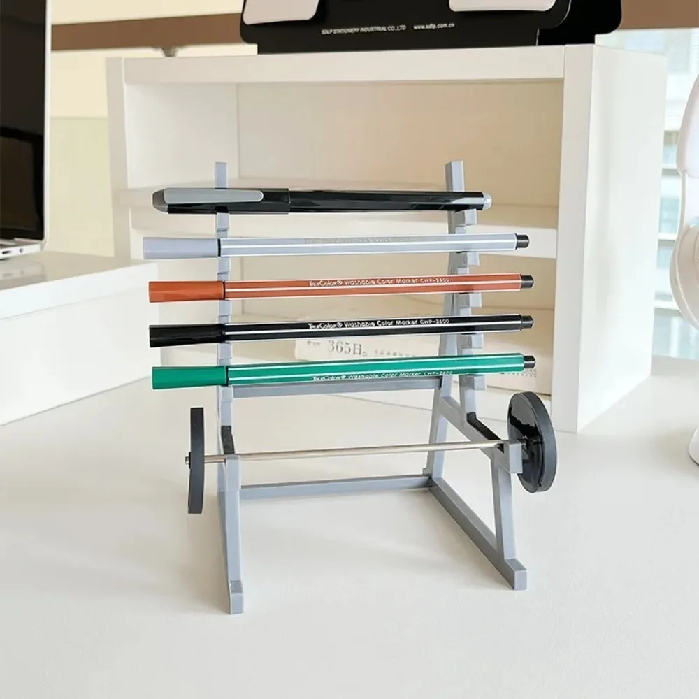Funny With Barbells And Weights Barbell Rack Pen Holder Gym Theme Metal Desk Pen Organizer Stationery Storage Rack Gift