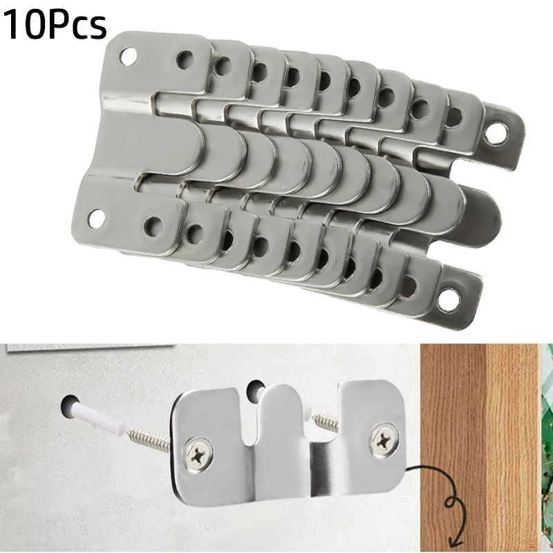 

10Pcs Stainless Steel Interlock Hanging Buckle Flush Mount Bracket Furniture Connector Wall Picture Frame Hanger Display Hooks
