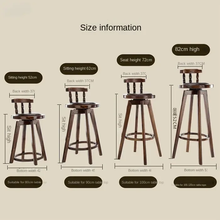 Bar Stool Solid Wood Bar Chair Backrest American Front Desk Chair Retro High Stool