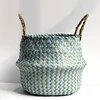 Boho Decor Striped Wicker Storage Baskets Handmade Collapsible Laundry Basket Patchwork Seaweed Flower Belly Garden Flower Pot 1