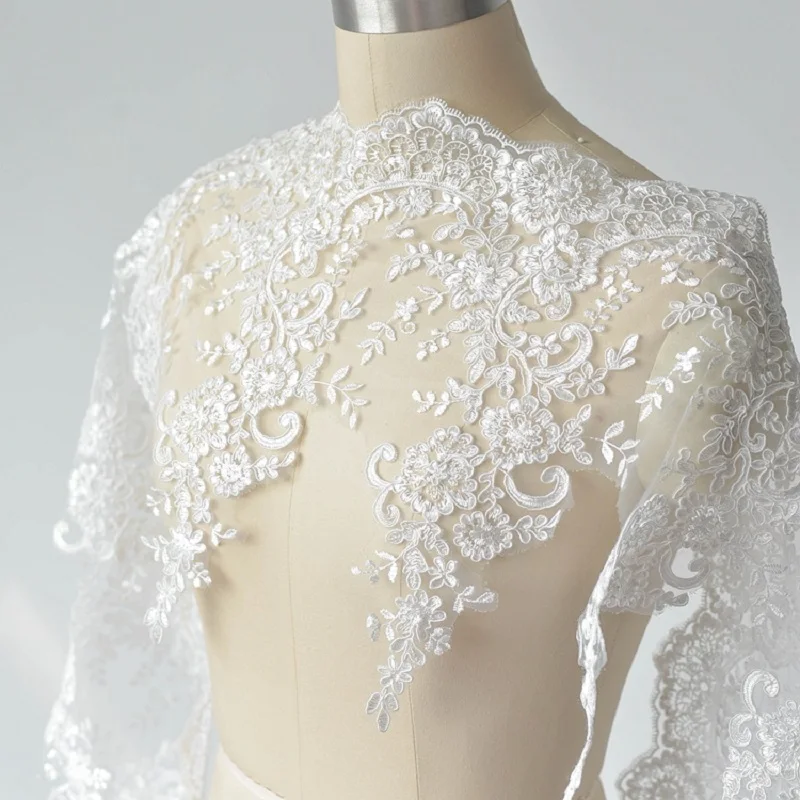 

Кружевная отделка с вышивкой из полиэстера для свадебного платья, кружевная лента, белая и черная кромка, дизайн костюма, ширина 30 см, 1 ярд